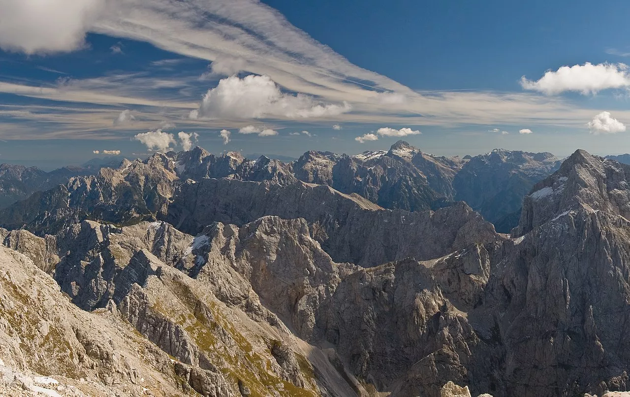 View from top of the Mangart (2679m) to Triglav National Park - Slovenia