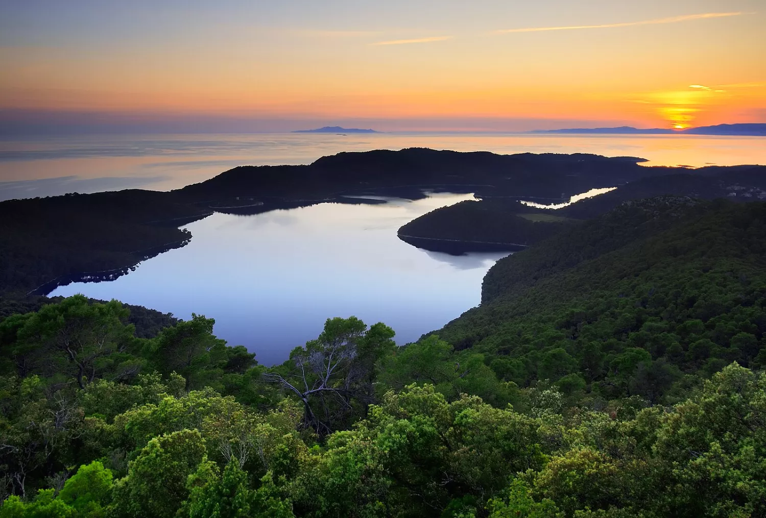 Sunset over the lakes on the island of Mljet - Croatia