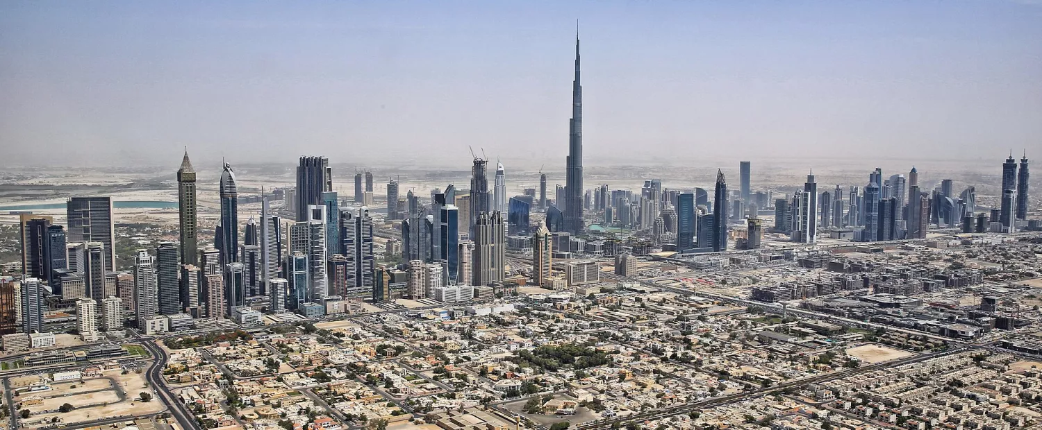 The Dubai skyline, with the impressive Burj Khalifa at its center
