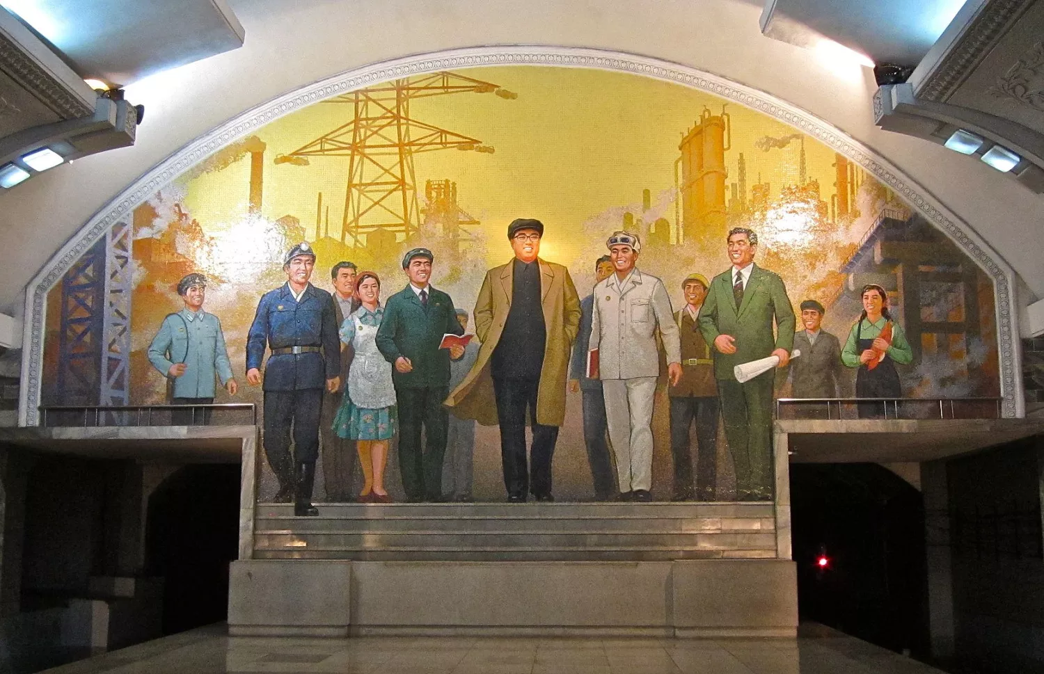 Mural 'The Great Leader Comrade Kim Il Sung Among Workers' - Puhung Metro Station - 부흥역 - Pyongyang - North Korea